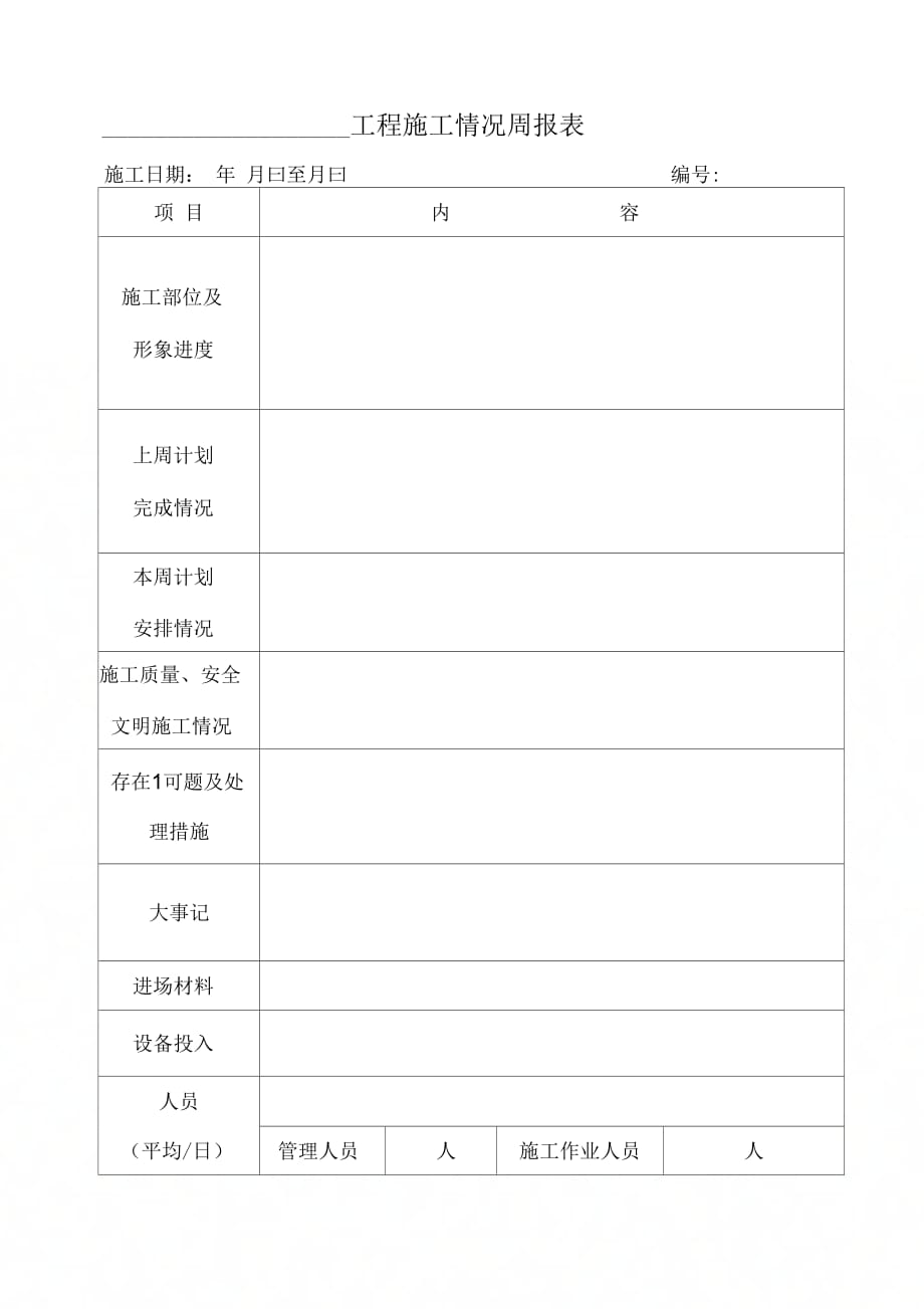 《工程施工情况周报表》_第1页