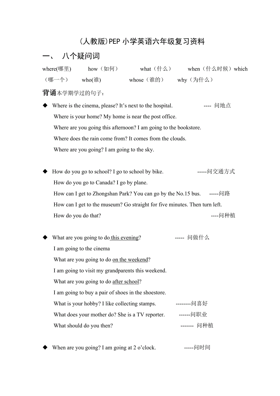 (人教-)PEP小学英语六年级上册复习资料 （精选可编辑）_第1页