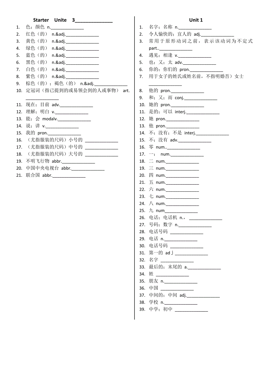 七年级上册英语单词(听写用) （精选可编辑）_第2页