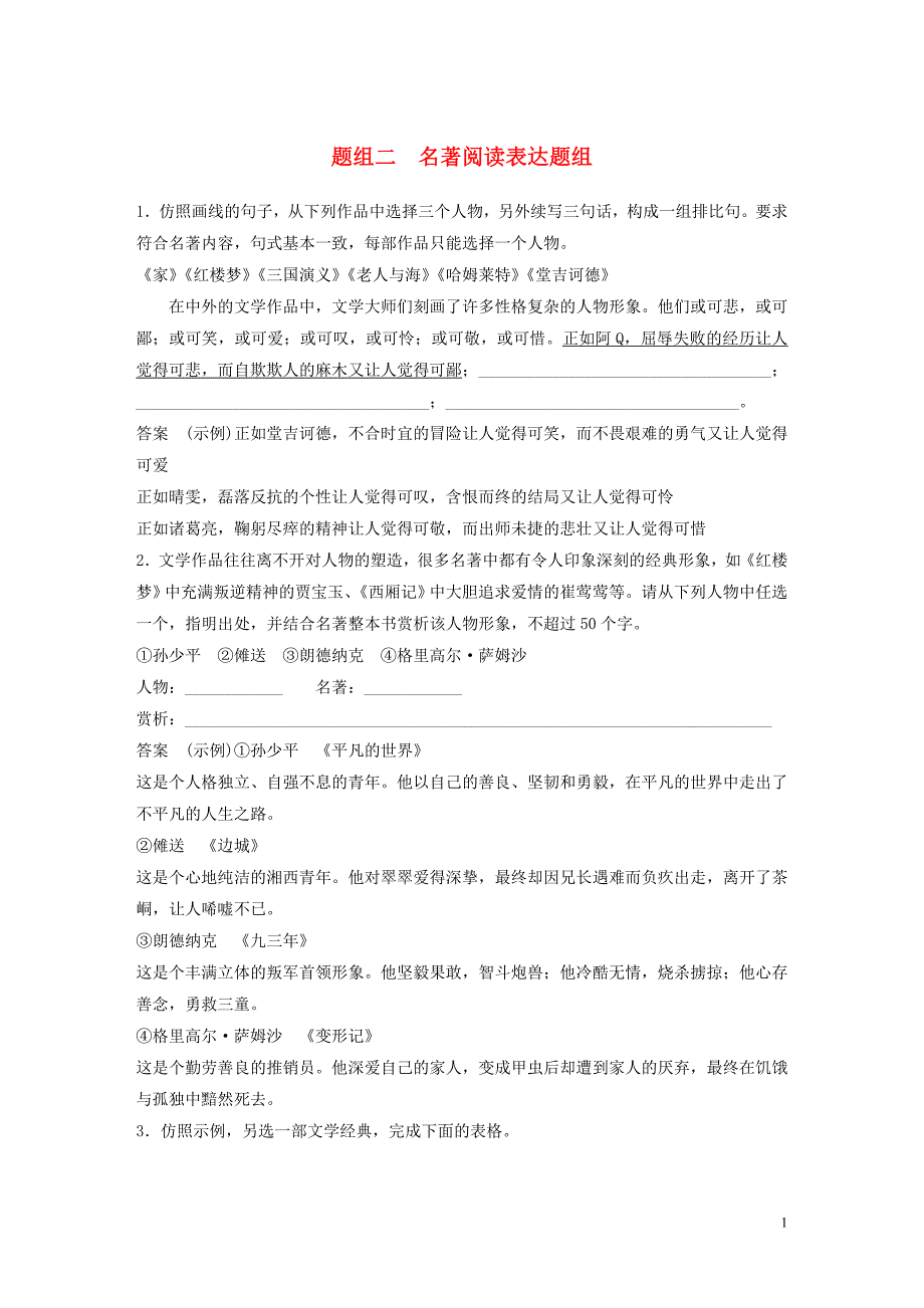 -高考语文二轮复习语言表达题组训练题组二名著阅读表达题组含解析 （精选可编辑）_第1页