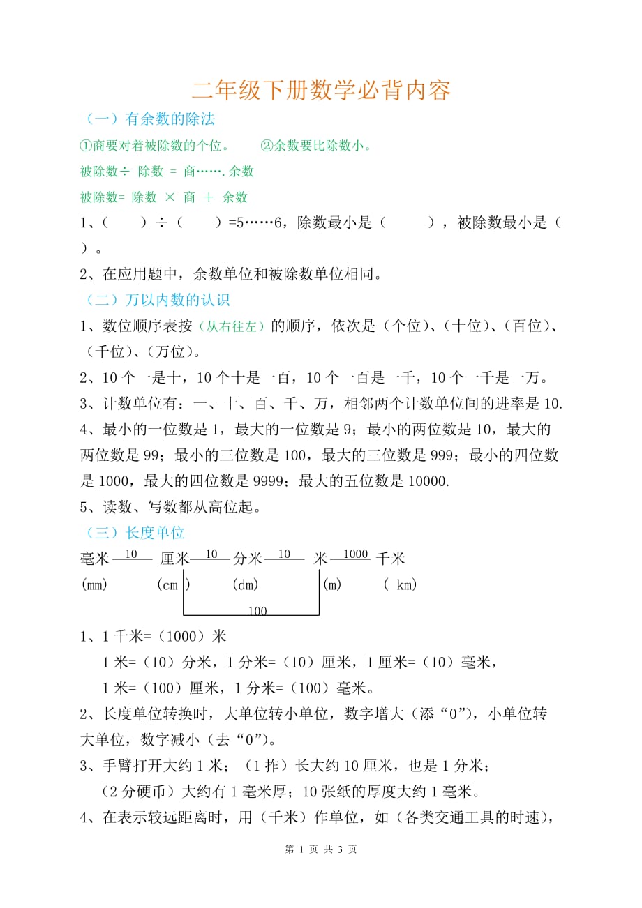 【推荐】二年级下册数学必背内容_第1页