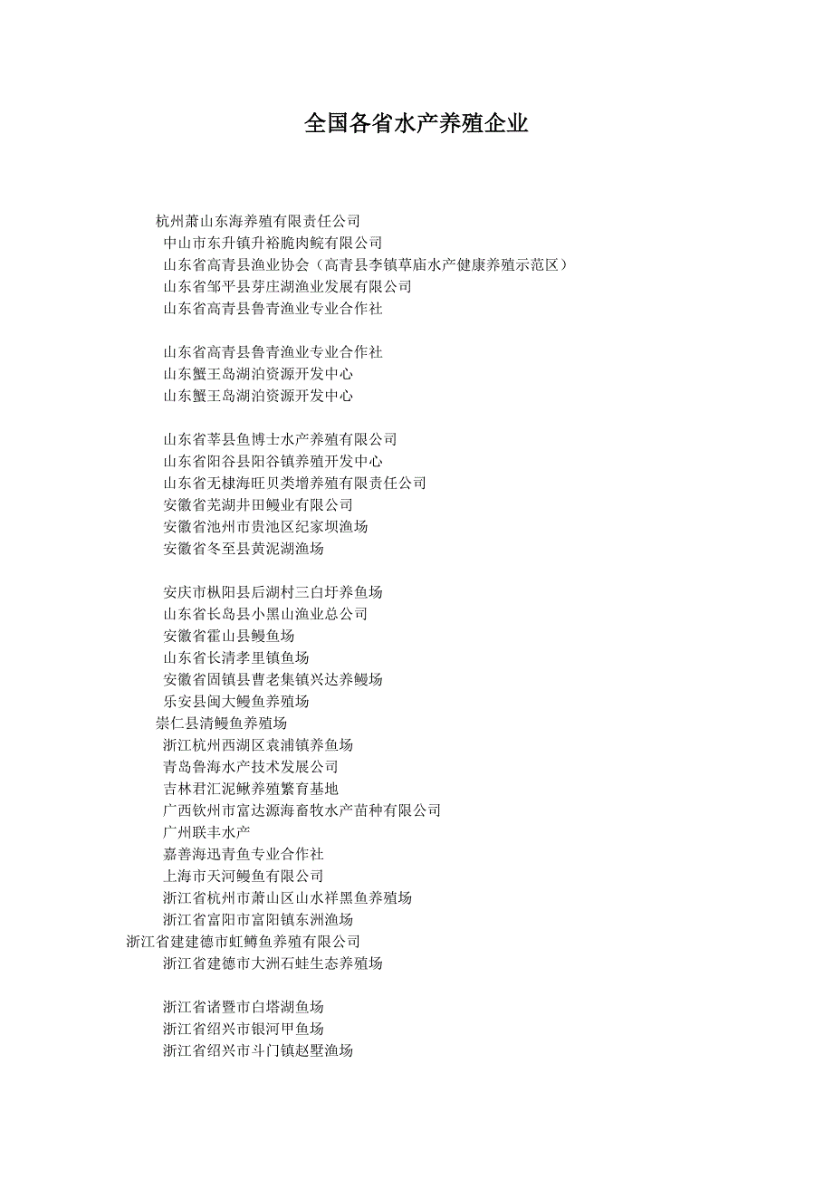全国各省水产养殖企业 （精选可编辑）_第1页