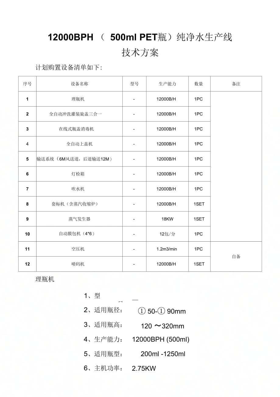 《纯净水生产线技术方案》_第1页