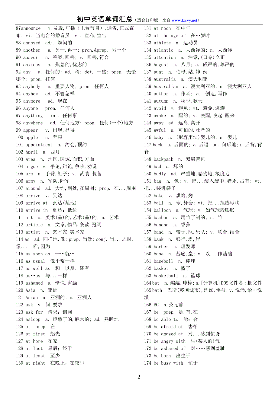 初中英语单词汇总(适合打印) （精选可编辑）_第2页