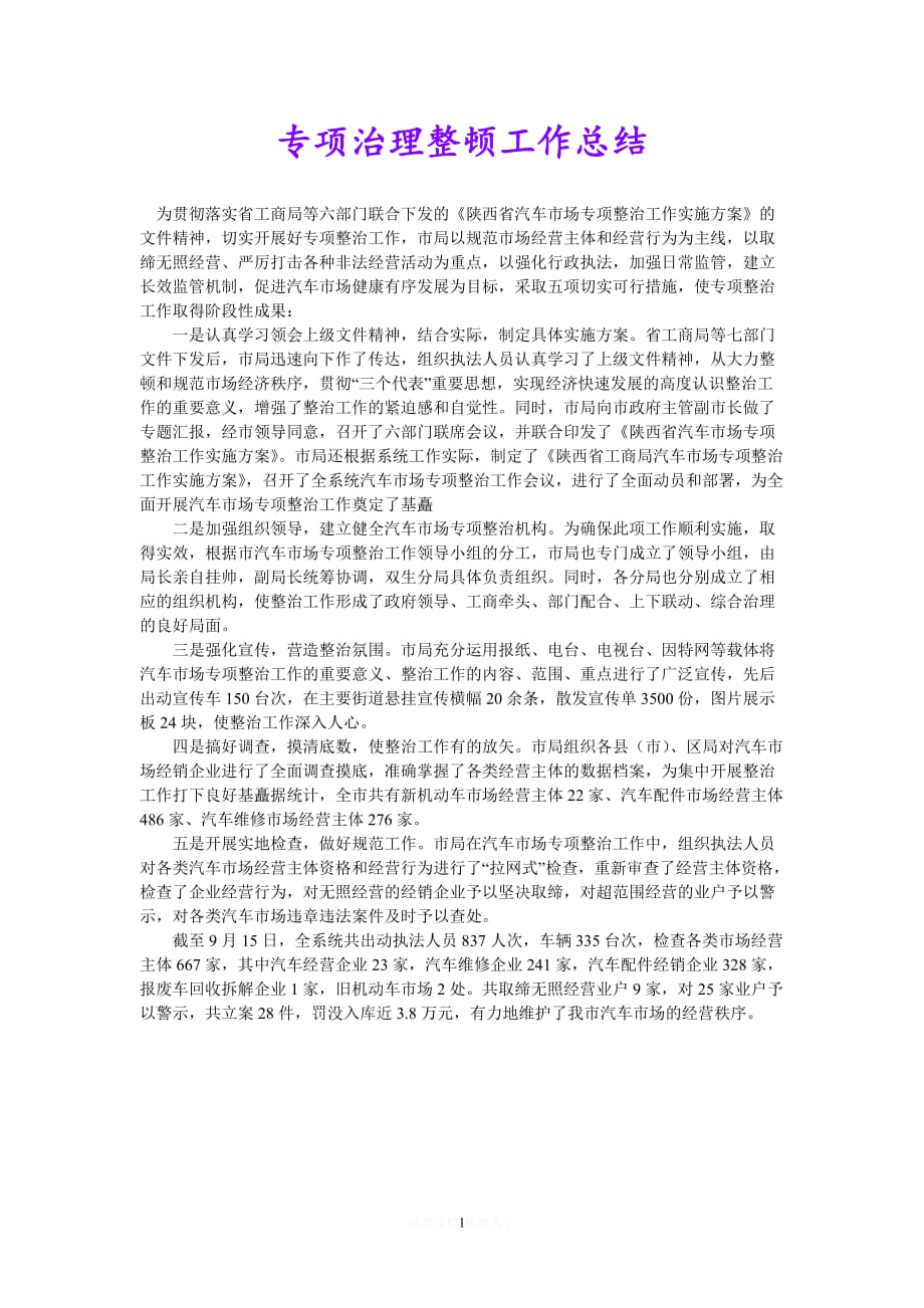 [热门]专项治理整顿工作总结[推荐]_第1页