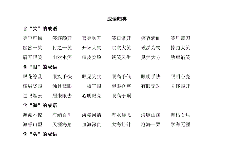 四年级成语归类(大全) （精选可编辑）_第1页