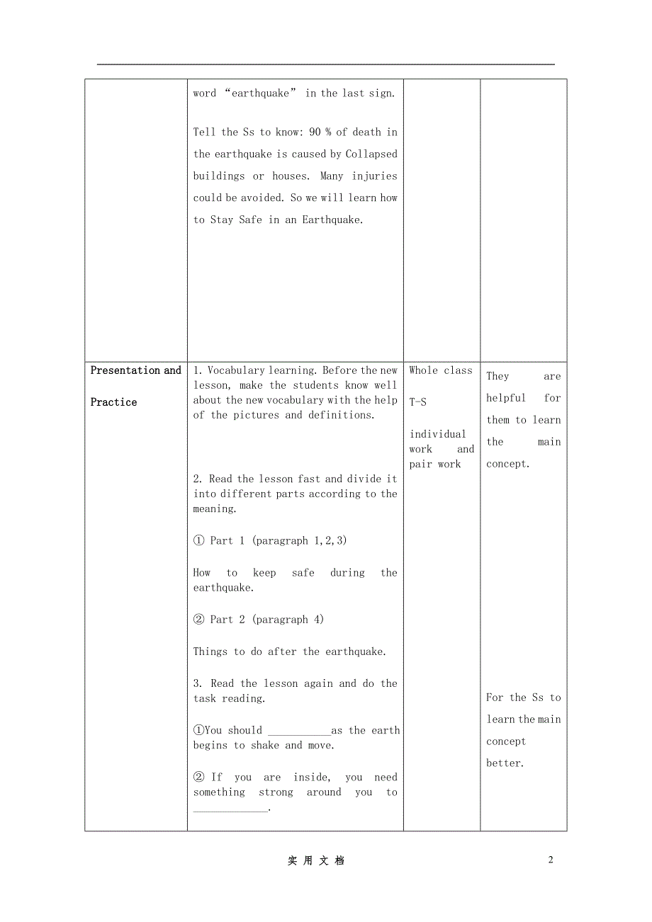 冀教初中英语9上《Lesson 17 Staying Safe in an Earthquake 》word教案 (2)_第2页