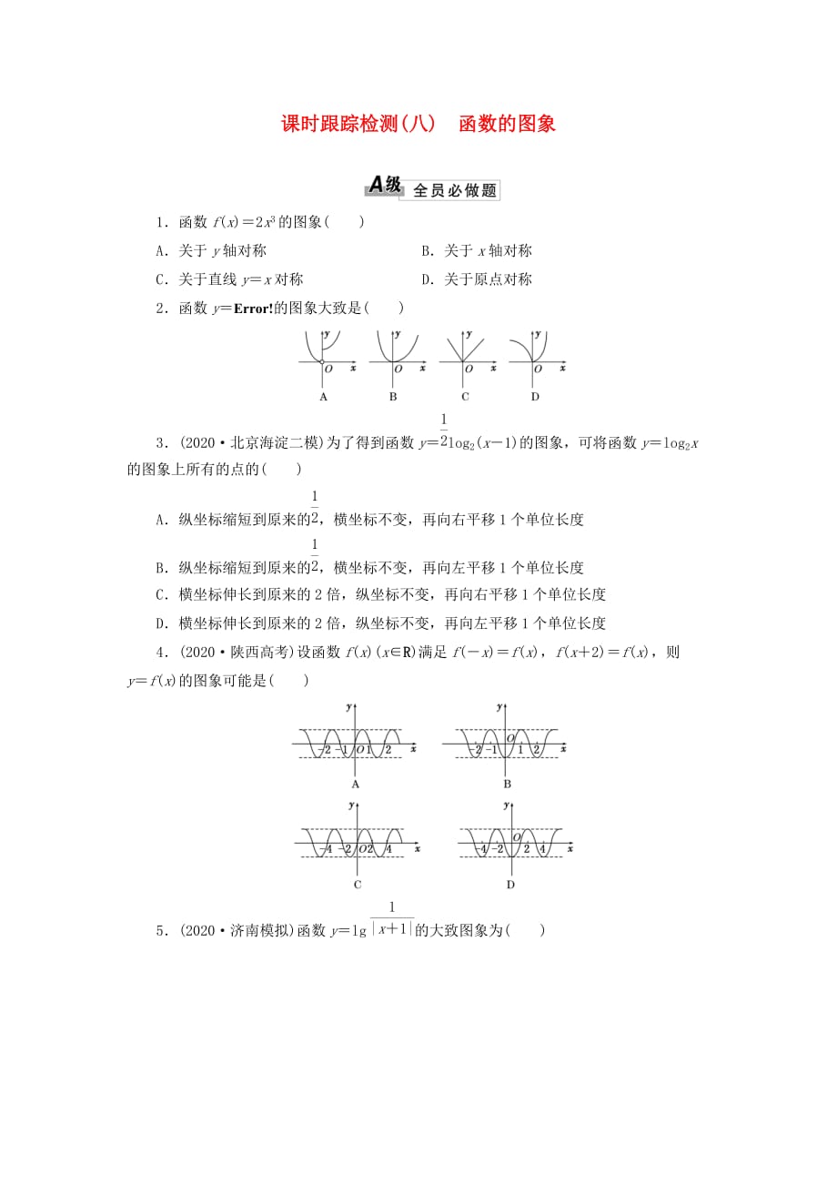 2021届高考数学一轮 知识点各个击破 第二章 课时跟踪检测（八）函数的图象 文 新人教A版_第1页