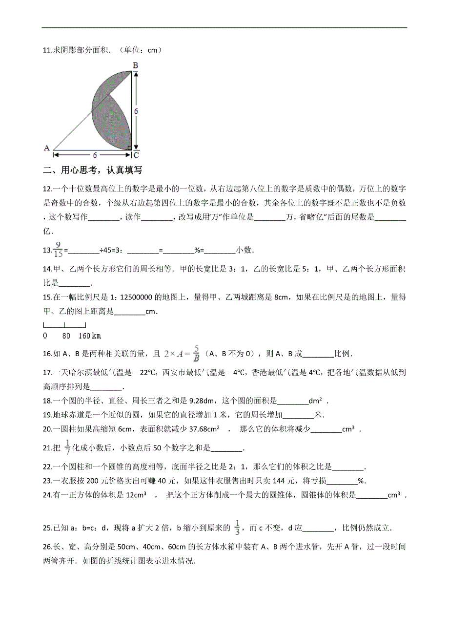 四川省达州市小学毕业数学试卷_第2页