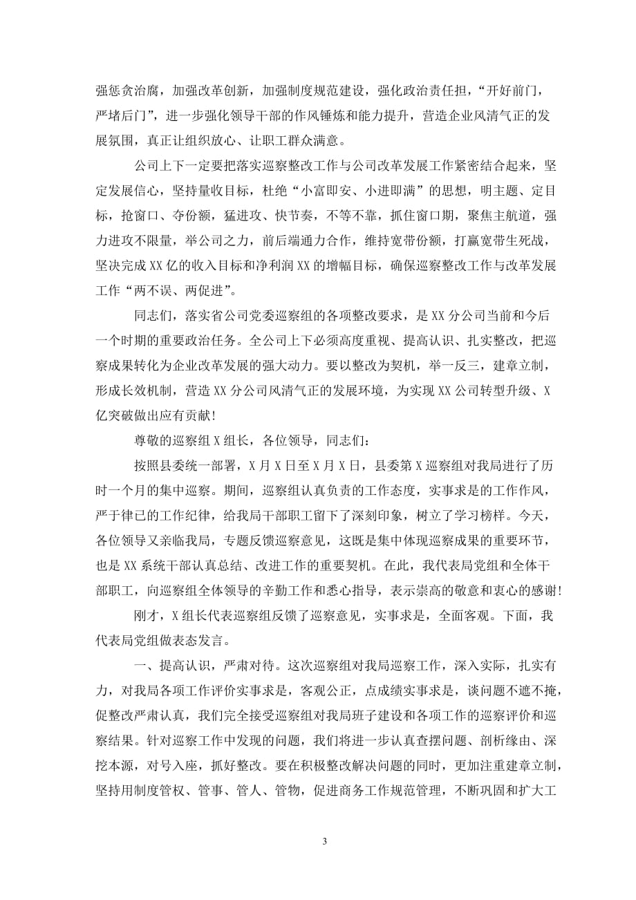 领导在巡察后的反馈会议上个人发言稿_第3页