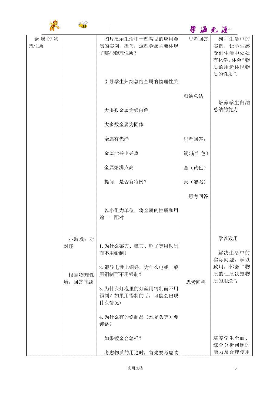 人教五四制初中化学9上--《9第9单元 金属和金属材料》word教案 (6)_第3页