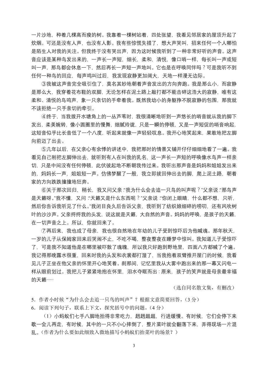 中考语文毕业试题　共2篇_第3页