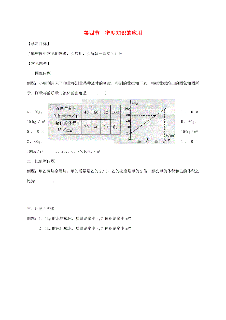 江苏省仪征市八年级物理下册 6.4密度知识的应用学案2(无答案)(新版)苏科版 学案_第1页