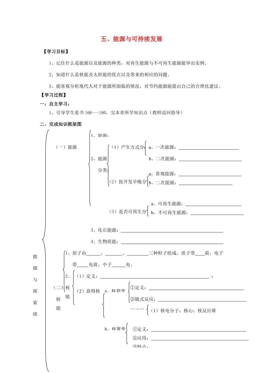 湖北省届九年级物理全册 22 能源与可持续发展复习学案(无答案)(新版)新人教版 学案_第1页