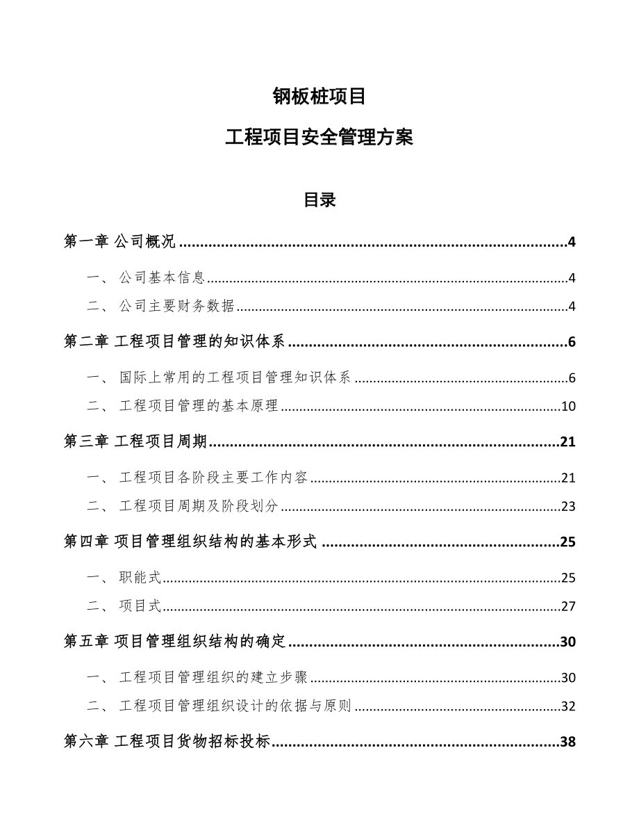 钢板桩项目工程项目安全管理方案_第1页