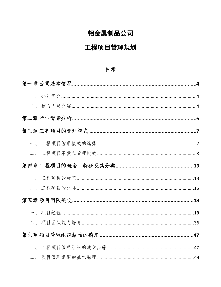 钼金属制品公司工程项目管理规划_第1页