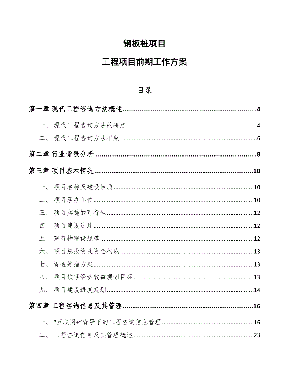 钢板桩项目工程项目前期工作方案_第1页