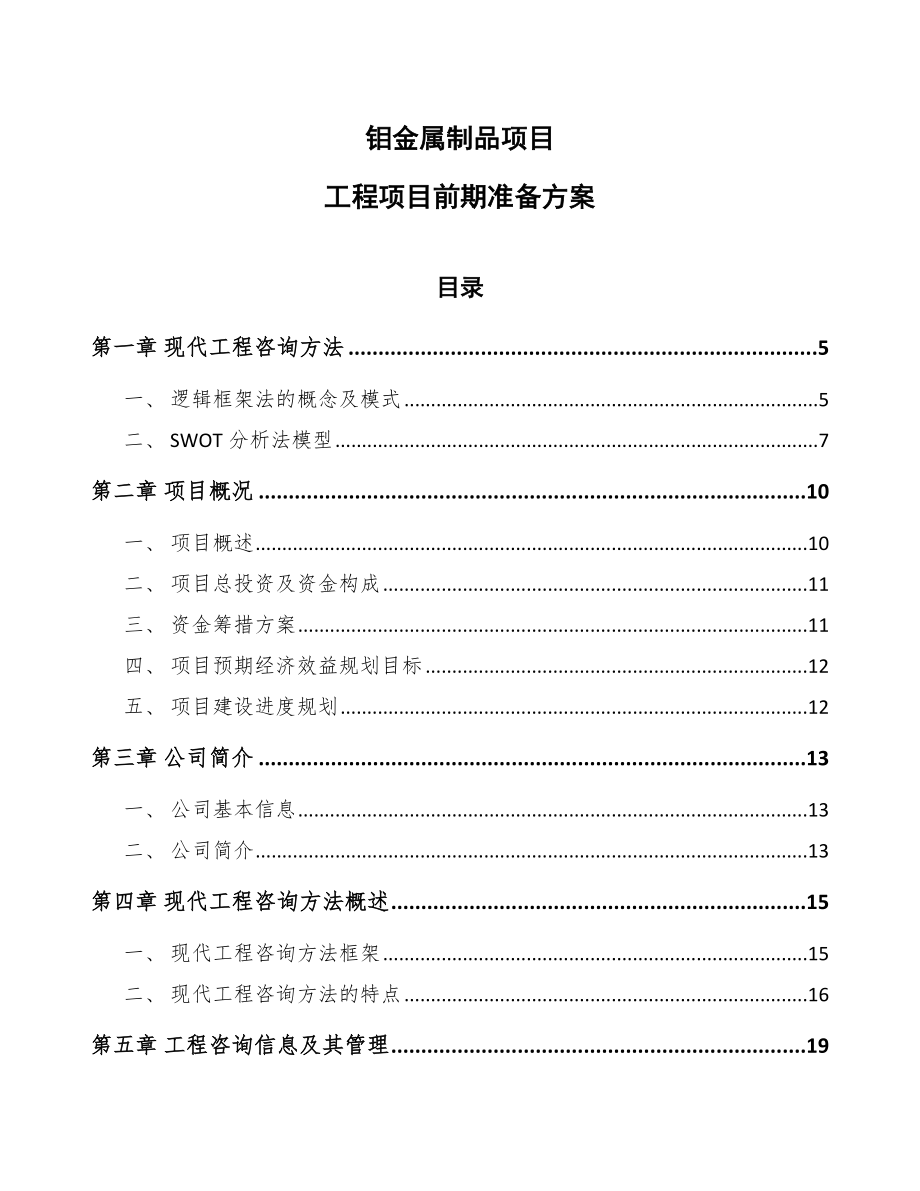 钼金属制品项目工程项目前期准备方案_第1页