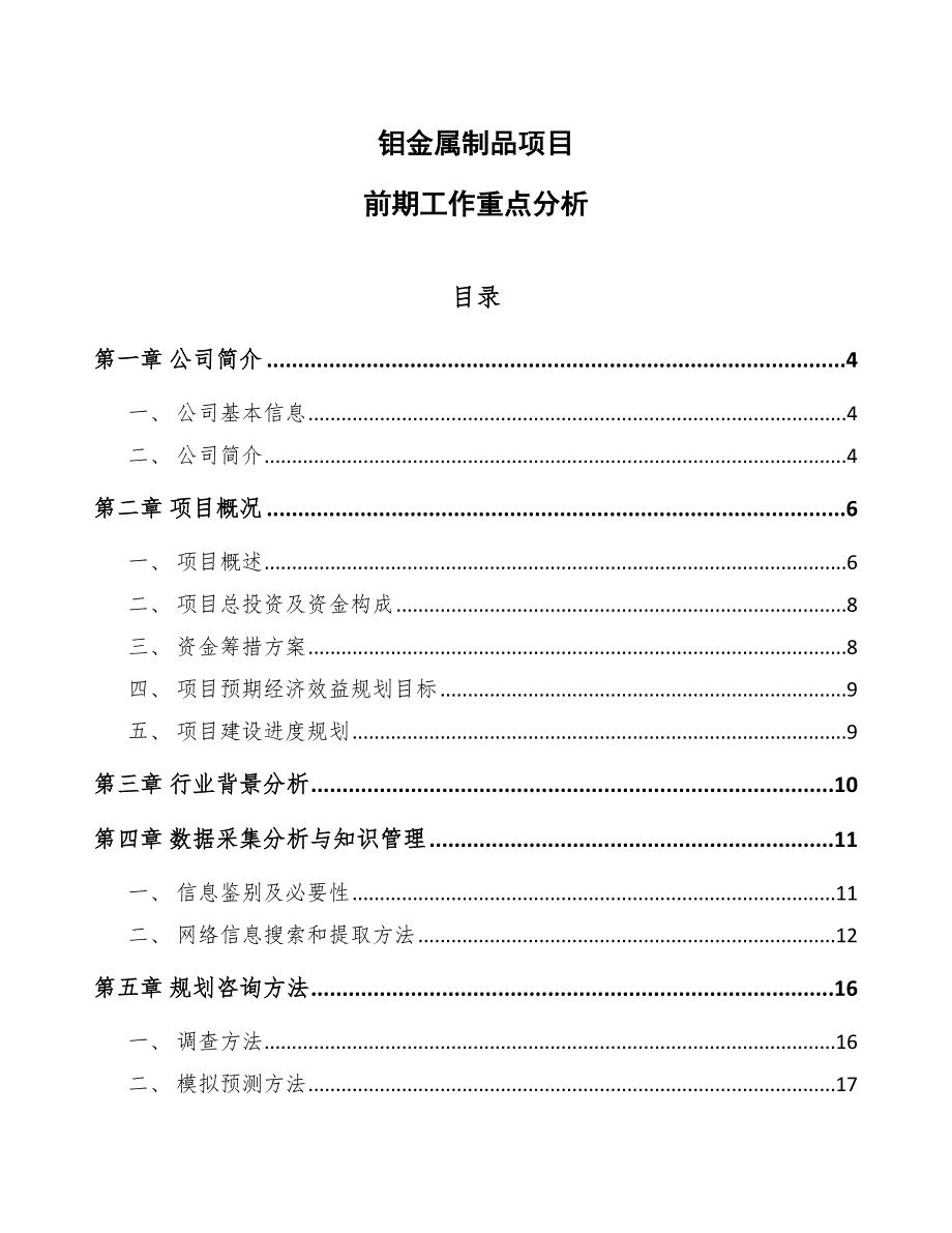 钼金属制品项目前期工作重点分析_第1页