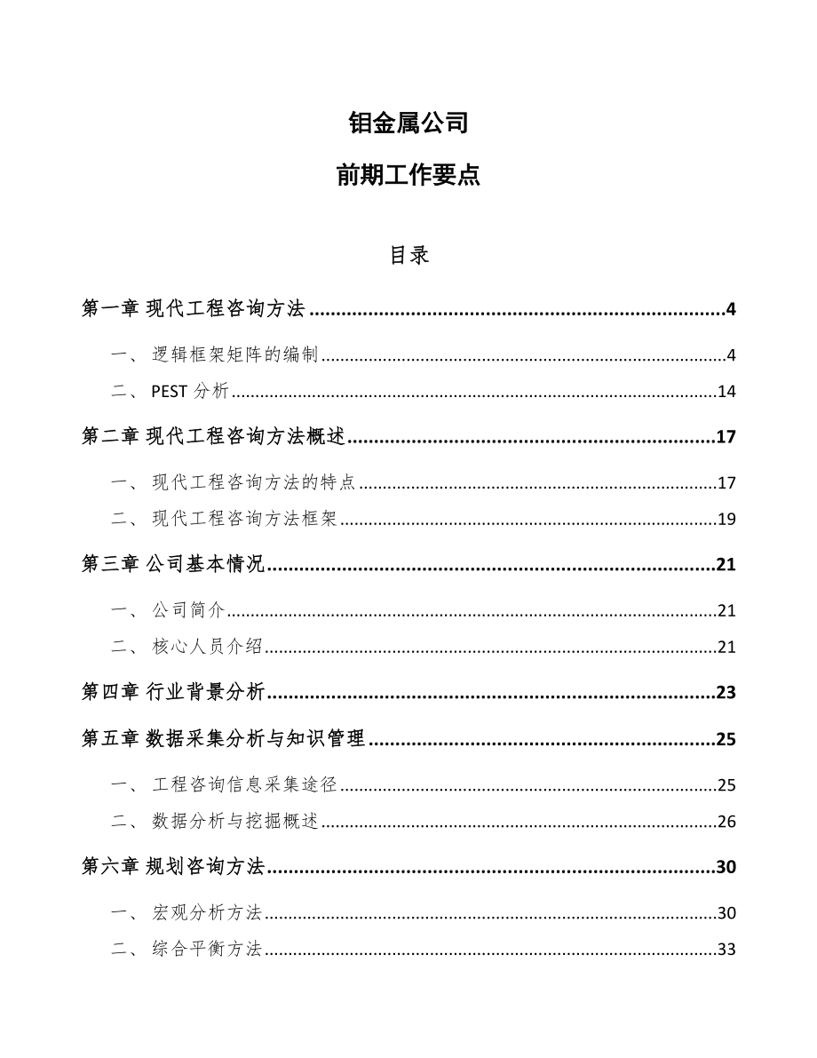 钼金属公司前期工作要点_第1页