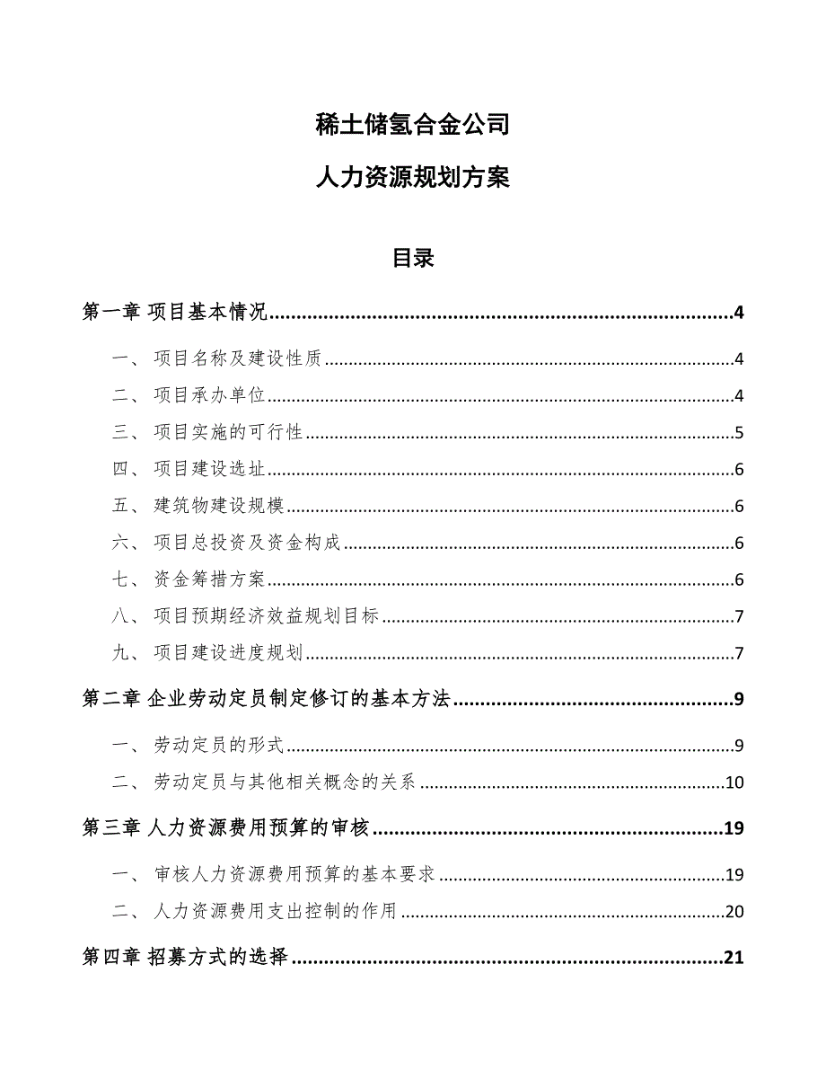 稀土储氢合金公司人力资源规划方案_第1页