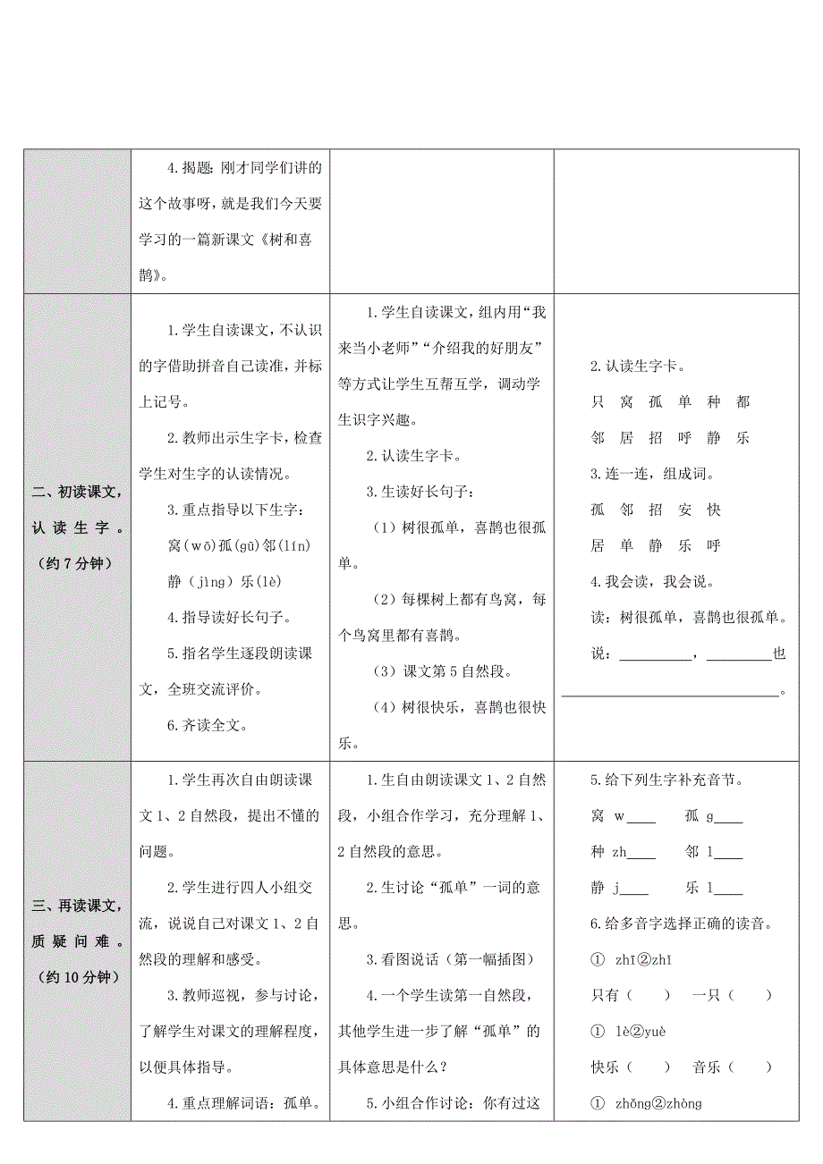 一年级语文下册 第3单元 课文2 6 树和喜鹊教案 新人教版-新人教版小学一年级下册语文教案_第2页