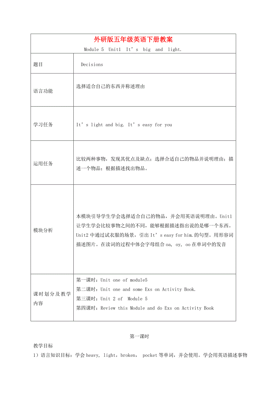 五年级英语下册 Module 5 Unit 1(6)教案 外研版_第1页