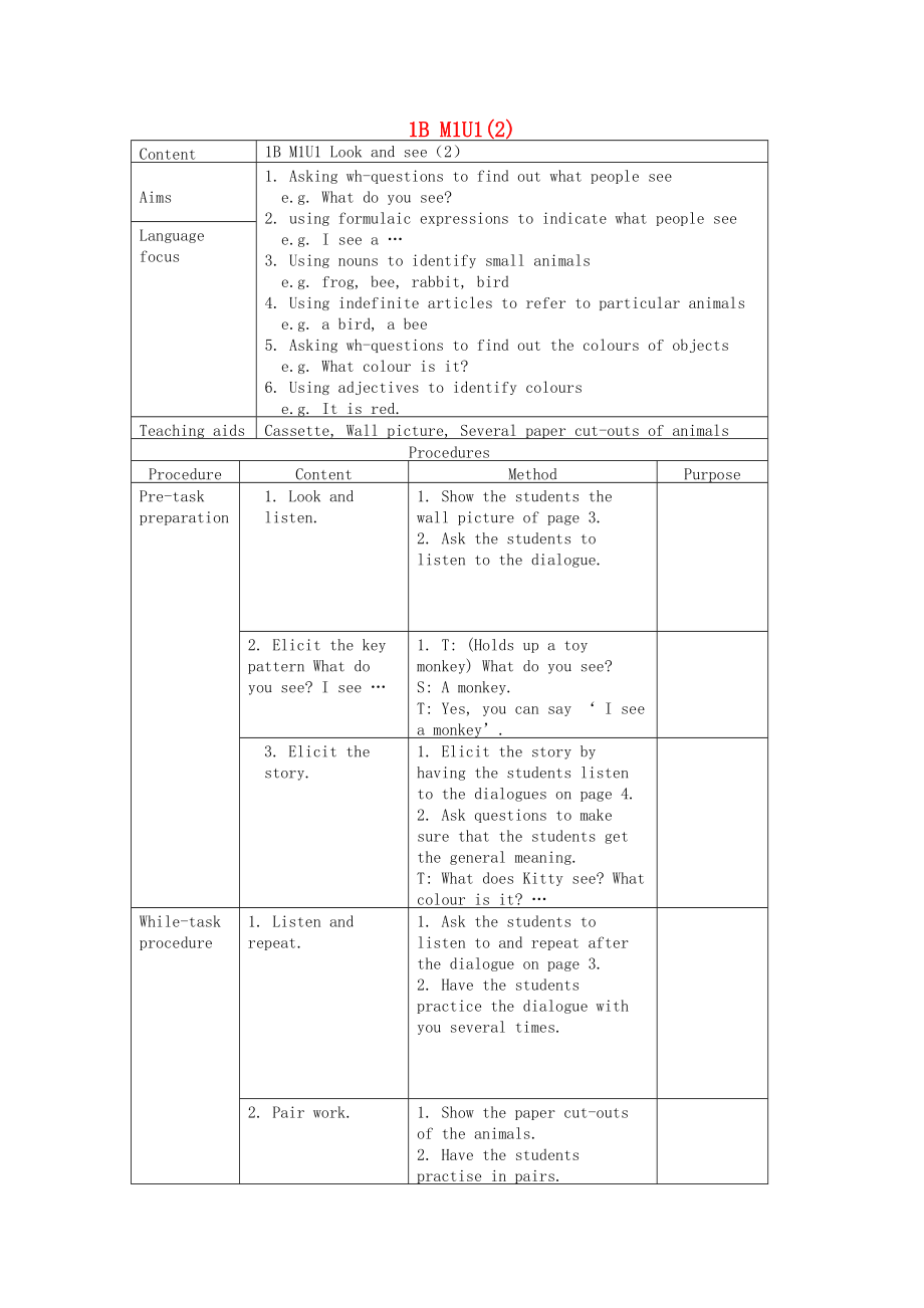 一年级英语下册 Module1 Unit1 Look and see period2教案 （新版）沪教牛津版_第1页