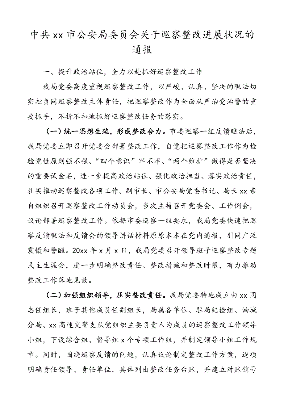 关于市公安局巡察整改情况汇报报告范文_第1页