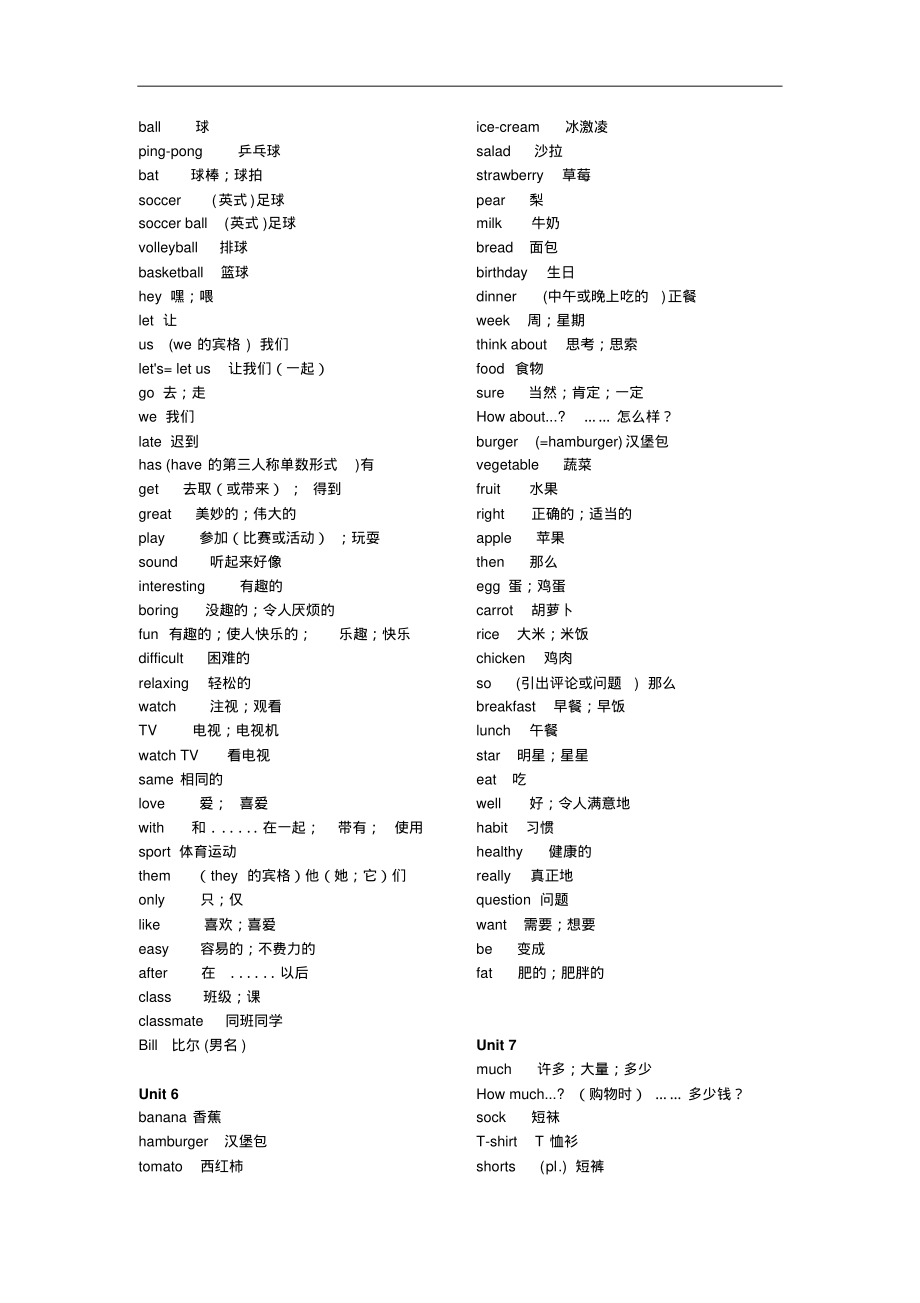 七年级上册英语单词汇表_第4页