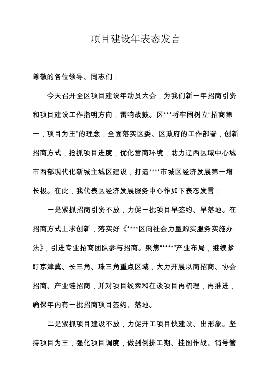 项目建设年表态发言_第1页