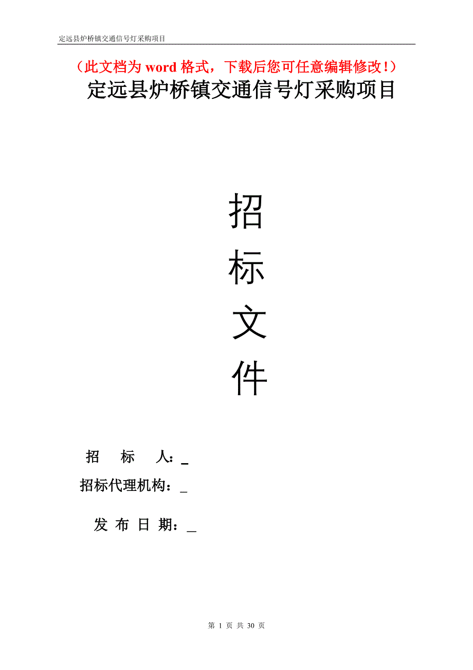 XXX县炉桥镇交通信号灯采购项目招标文件_第1页