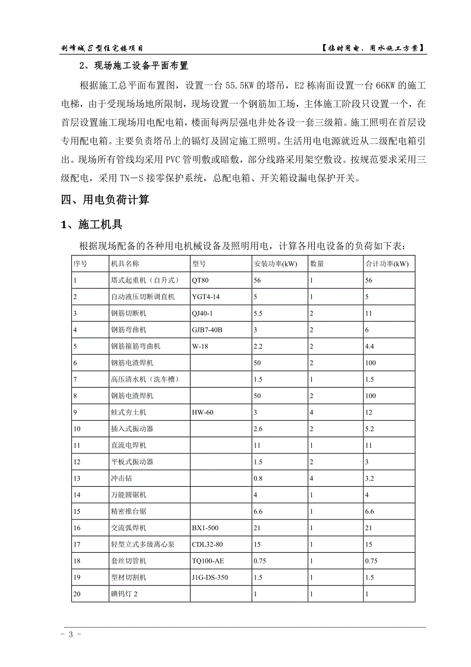 利峰城E型住宅楼项目临电、临水施工方案_第3页