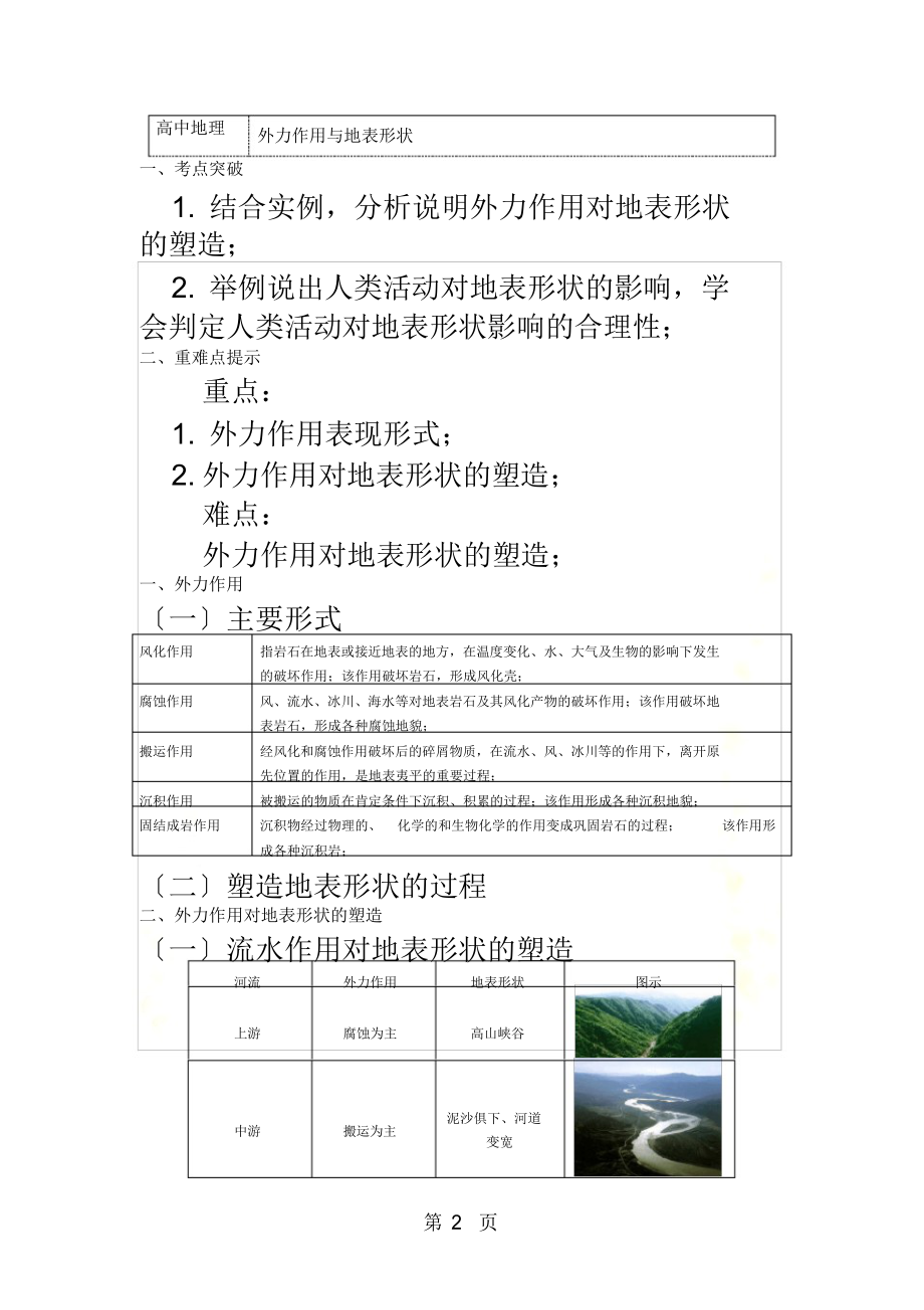 2021年必修1第二章第二节地球表面形态外力作用与地表形态_第2页