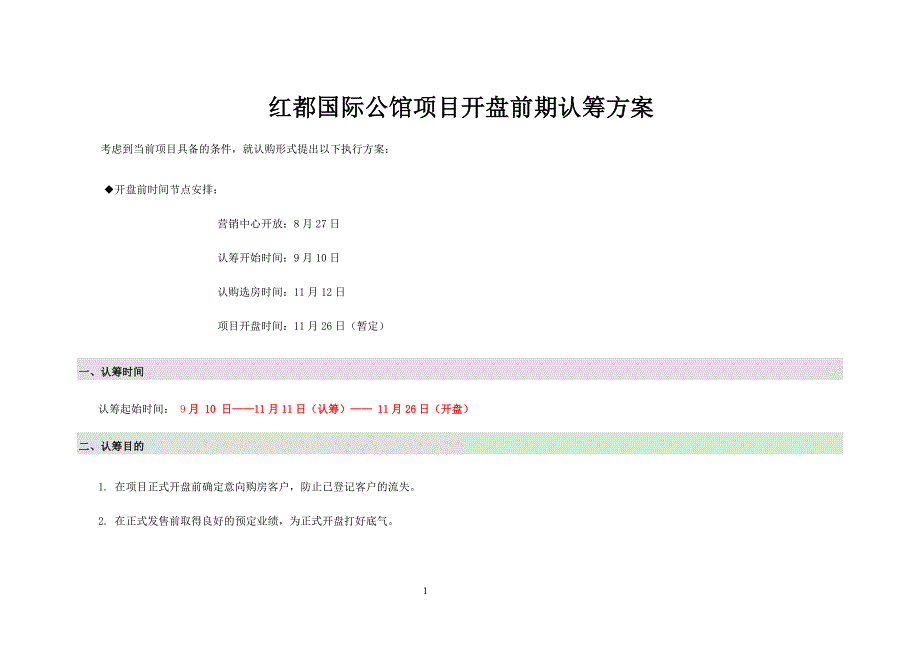 2012红都国际公馆项目开盘前期认筹方案_第1页