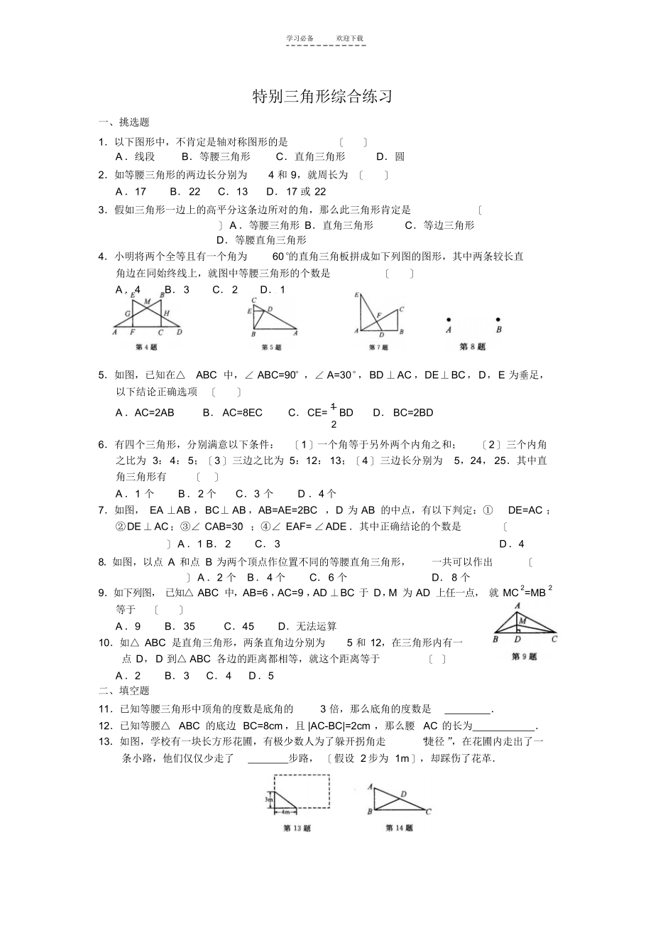 2021年初二数学特殊三角形部分-练习题(含答案)_第1页