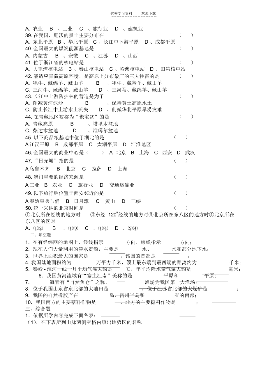 2021年初中地理会考复习试题_第3页