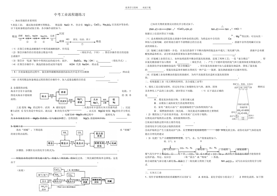 2021年初中化学流程图题编辑_第1页