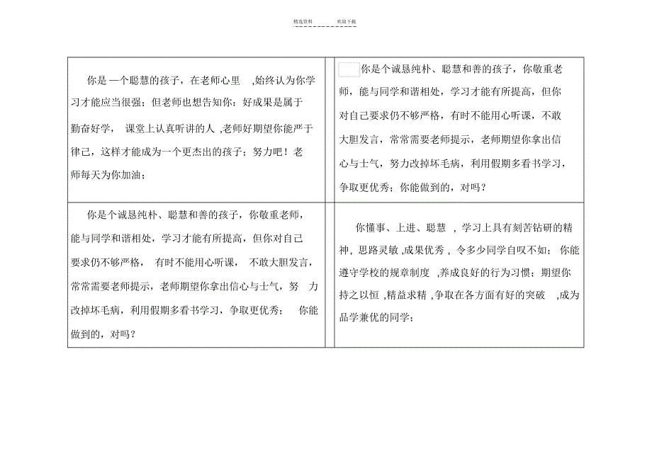 【报告】小学一年级素质报告书评语总汇_第1页