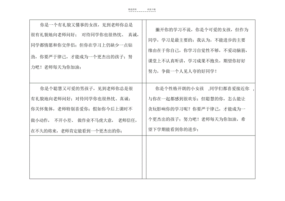 【报告】小学一年级素质报告书评语总汇_第3页