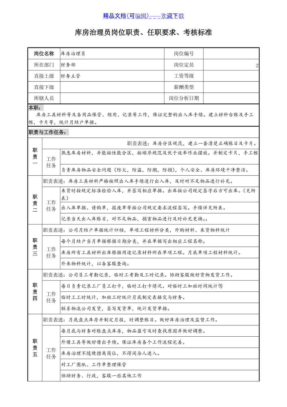 求工程物资类仓库岗位职责书哪位大神帮帮我提供一份 - 仓库互助问答_第1页