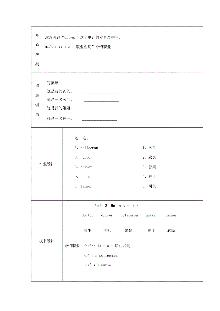 学年三年级英语上册 Module 9 Unit 2 He’s a doctor导学案 外研版（三起）-外研版小学三年级上册英语学案_第3页