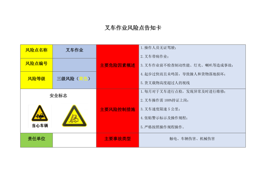 叉车作业风险点告知卡_第1页