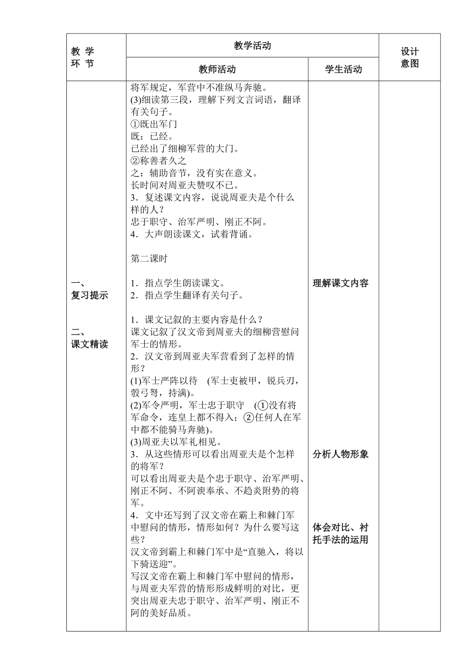 八年级上册语文第六单元周亚夫军细柳教案_第4页