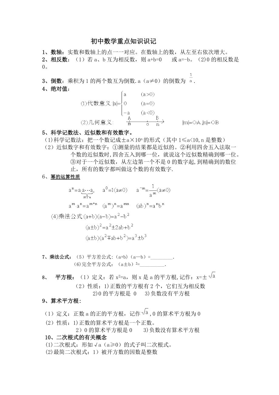 已整理初中数学重点知识_第1页