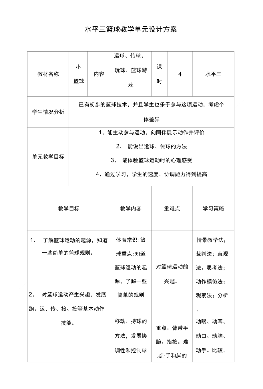 篮球教学单元设计方案_第1页