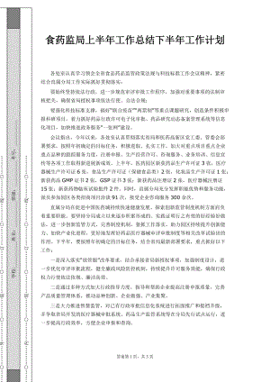 食药监局上半年工作总结下半年工作计划1