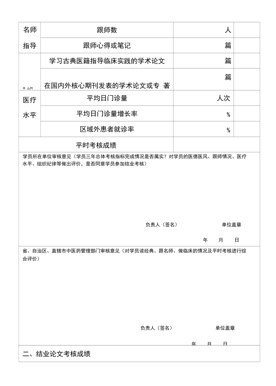 优秀中医临床人才研修项目结业考核表 - 国家中医药管理局_第2页