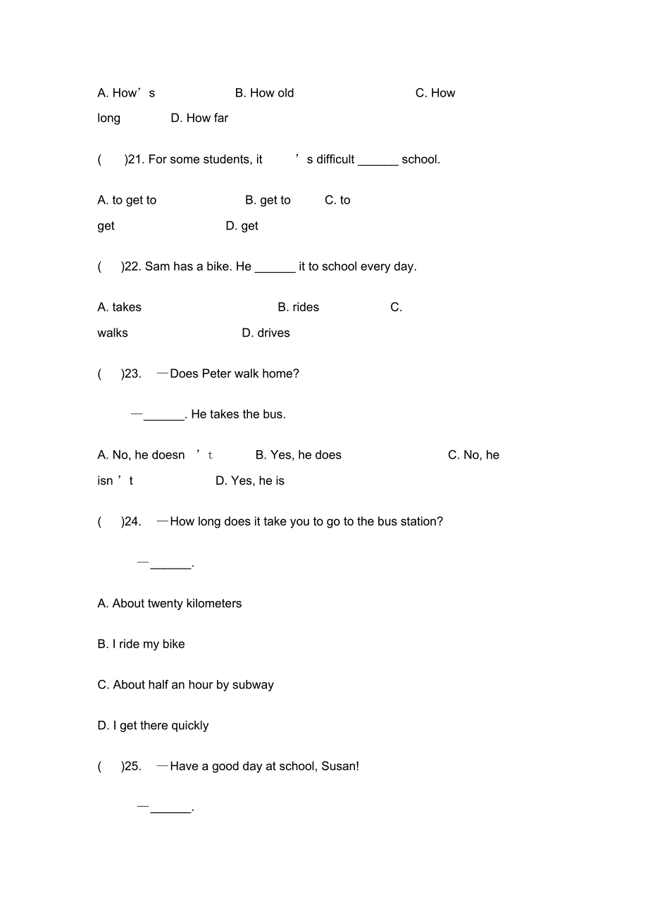 七年级英语下册Unit3Howdoyougettoschool单元综合测试题1(新版)人教新目标版教学文案-16页_第3页