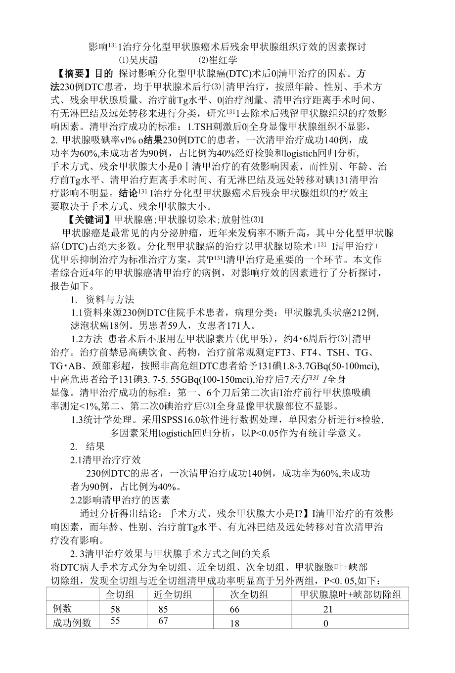 I治疗分化型甲状腺癌术后残余甲状腺组织疗效的因素探讨_第1页